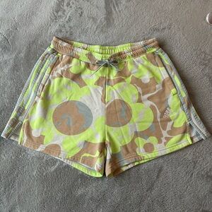 Adidas Women's Athletic Shorts - Lime and Tan Floral